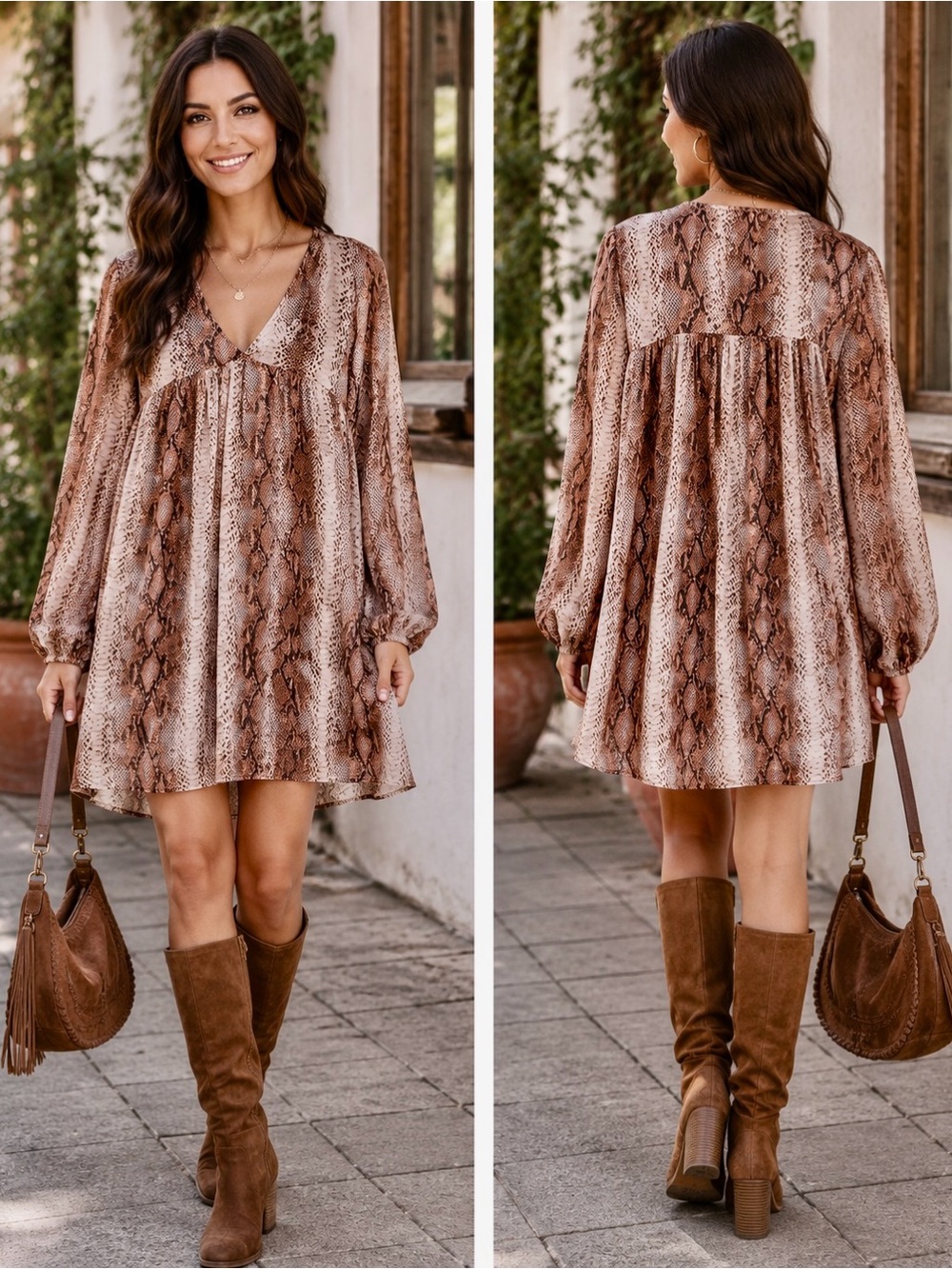 Entro Beige Snake Print Dress